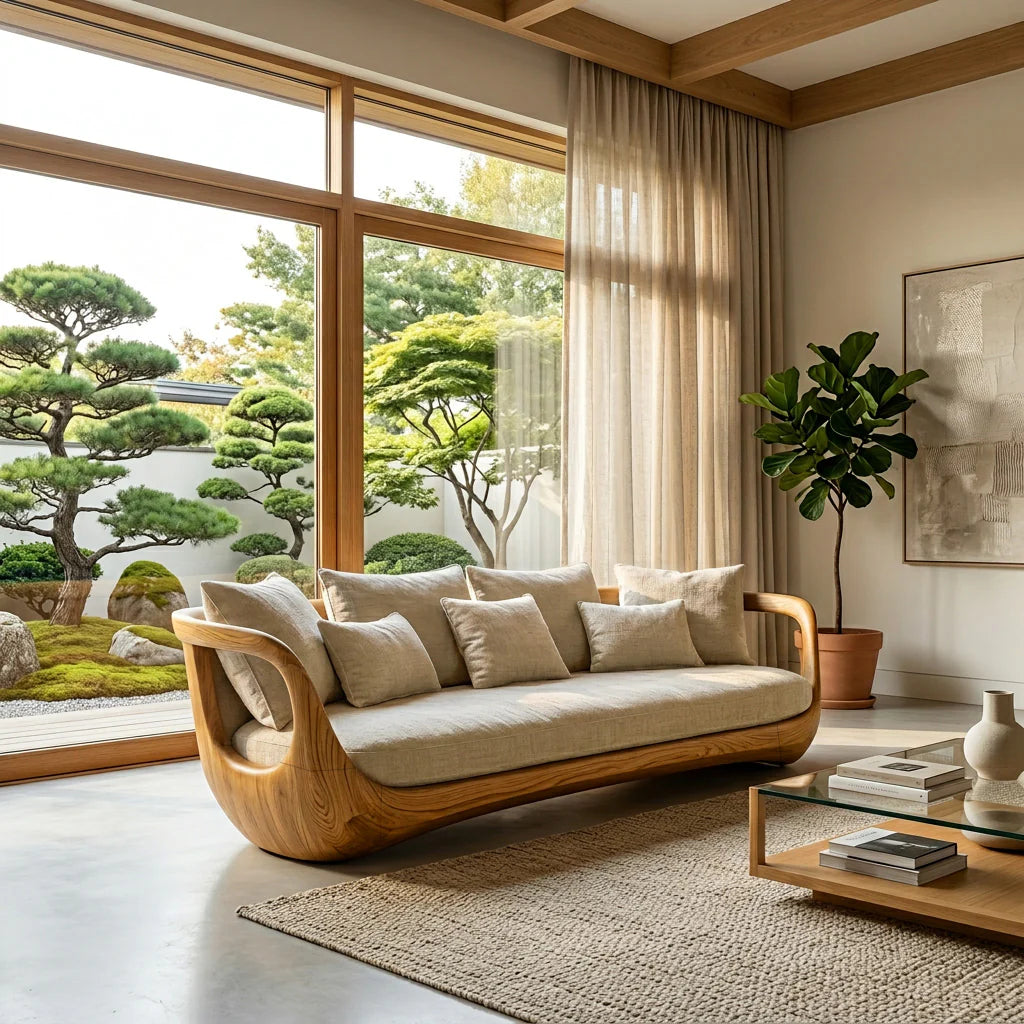 Organic Modern Sculptural Wooden Sofa For Living Room