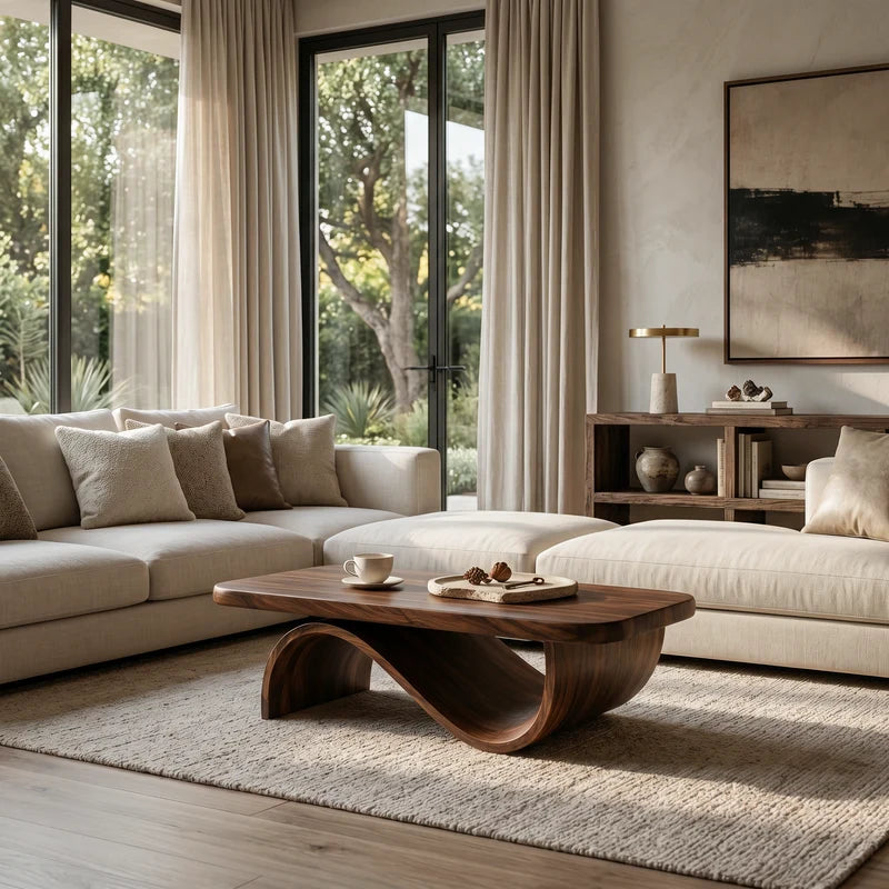 Artistic Coffee Table Curved Base Design For Living Decor