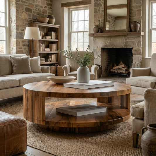 N.Nestivo Modern Round Coffee Table With Storage Shelf