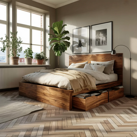 N.Nestivo Modern Storage Bed With Headboard & Drawers