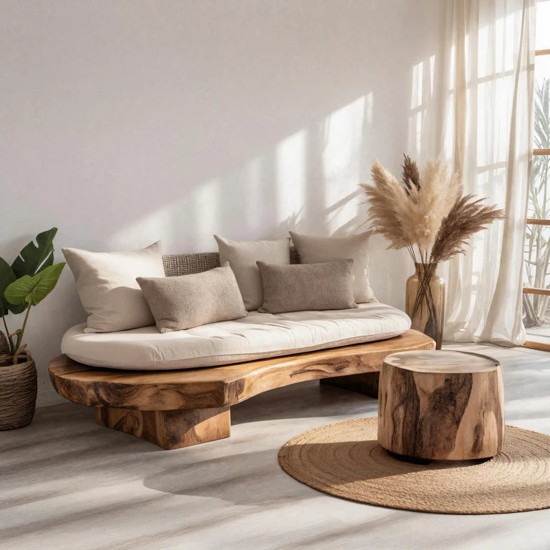 Modern Sofa With Organic Carved Base For Living Room