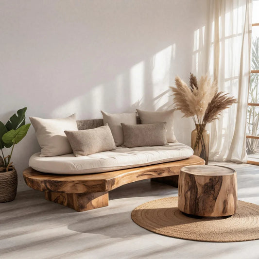 N.Nestivo Modern Sculptural Sofa With Organic Carved Base